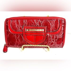 NEW Vintage Y2K Elegant Red Faux Leather Alligator Wallet XOXO Zip Around